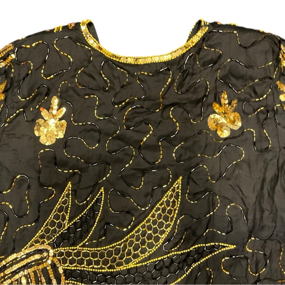 ✨‎ Vintage SND 100% Silk Hand Beaded Sequin Top | Made in India | Women’s L - Picture 9 of 16